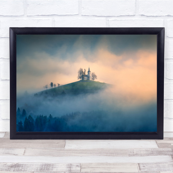 Church Chapel Landscape Architecture Fog Religion Wall Art Print