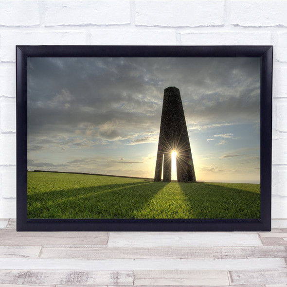 Dartmouth Devon Sunrise Daymark stone tower field Wall Art Print