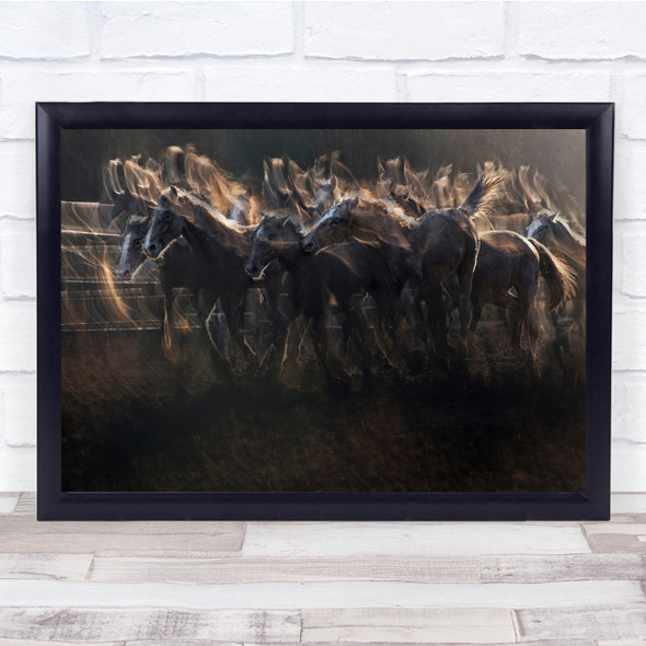 Motion horses animals running action racing field Wall Art Print