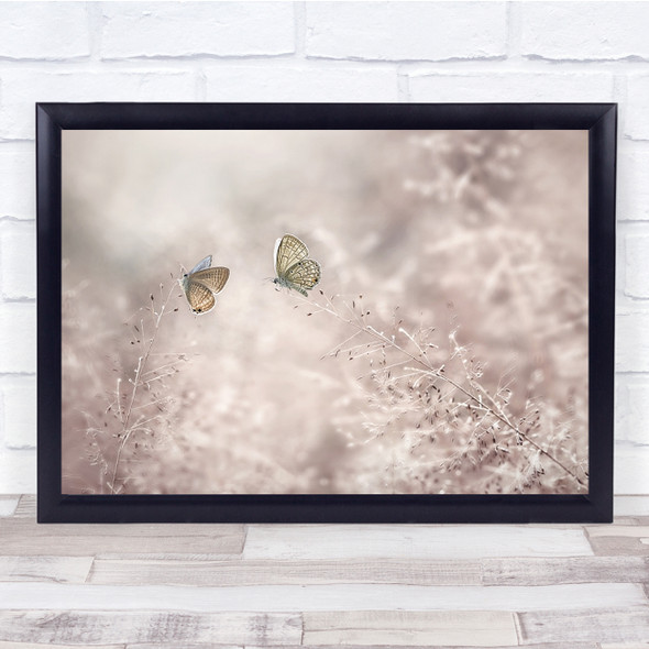 Romantic pink floral butterflies Insects wildlife Wall Art Print