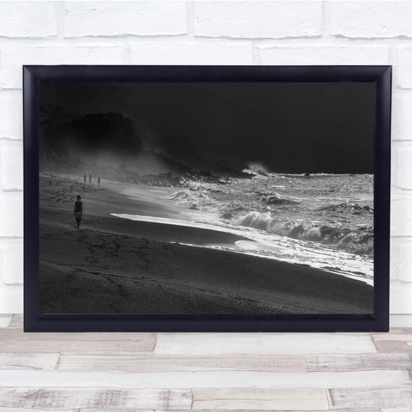 Serenity Waves crashing beach Sea black and white Wall Art Print