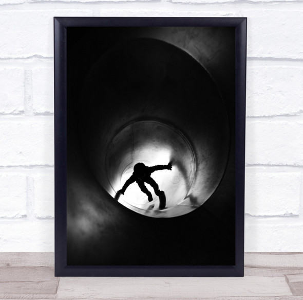 Switzerland Mister boy crawling tunnel silhouette Wall Art Print