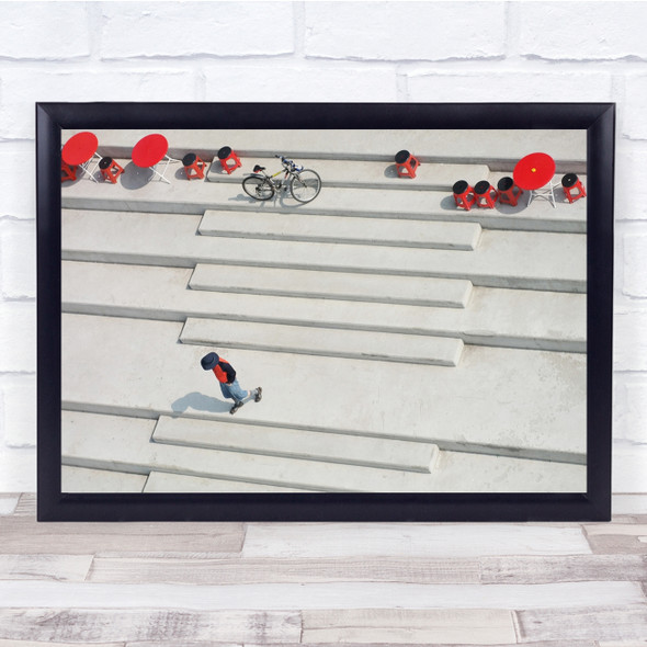 Table Man Red Black Colour Snap Street He Is Gone Wall Art Print