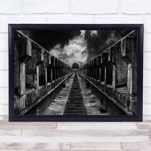 Tunnel Architecture Black White Concrete Industry Wall Art Print