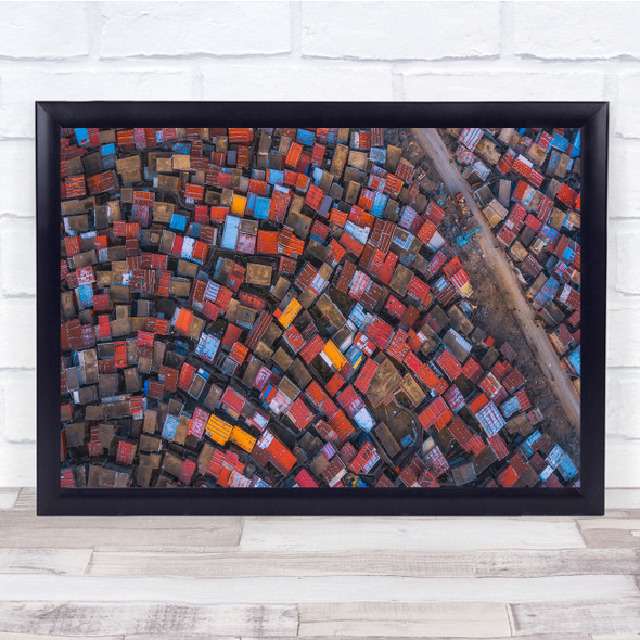 Aerial view Village Town Rooftop colour Panorama Wall Art Print