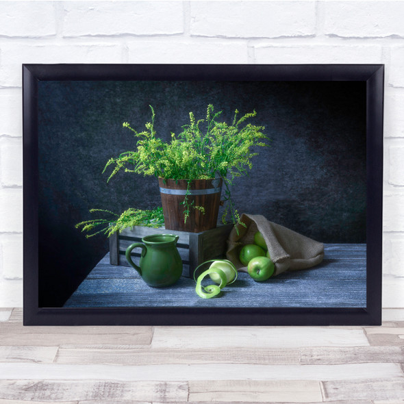 Apple Green Flowers Vase Apples Fruit Still Life Wall Art Print