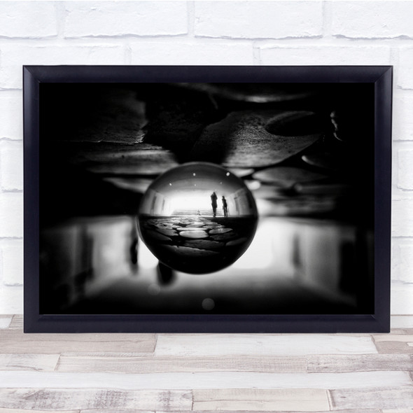 Black & White Focus Water Droplet Couple Walking Wall Art Print