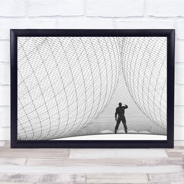 black and white abstract wire circles silhouette Wall Art Print