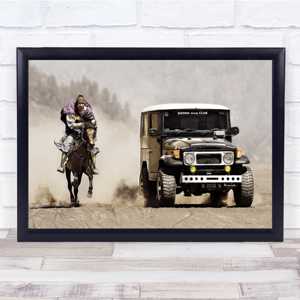 Bromo Indonesia Man Ride Rider Horse jeep Animal Wall Art Print