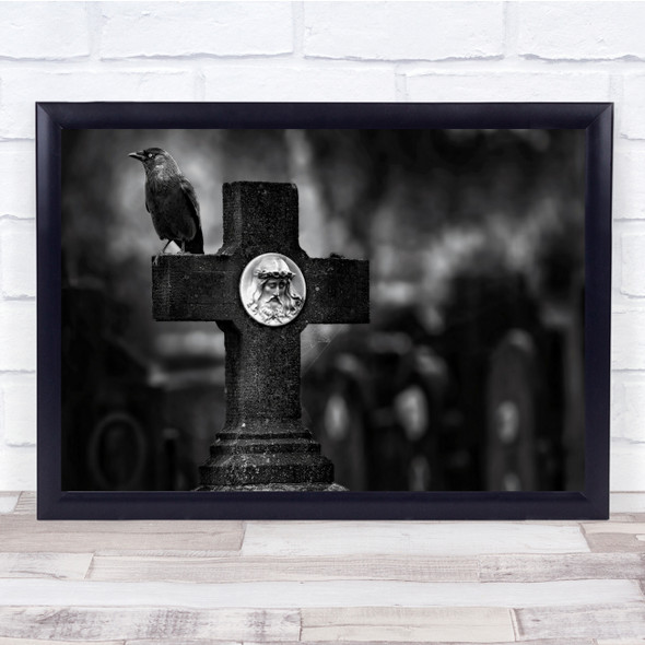 Conceptual Jesus Cross Crow Bird Focus Graveyard Wall Art Print