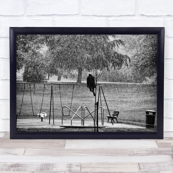 Girl Rain Park Swing The In Park black and white Wall Art Print