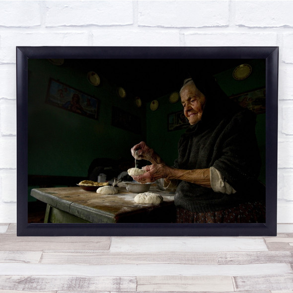 Indonesia Baking Cooking Old Lady Portrait Dough Wall Art Print