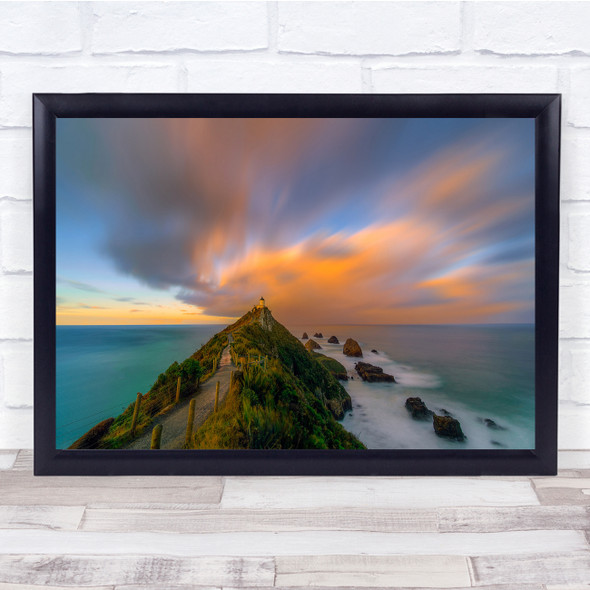 Nugget Point Lighthouse Sunset Otago New Zealand Wall Art Print