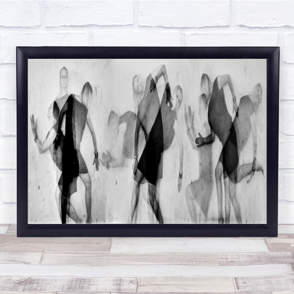 Panorama Calligraphy woman multiple poses blurry Wall Art Print