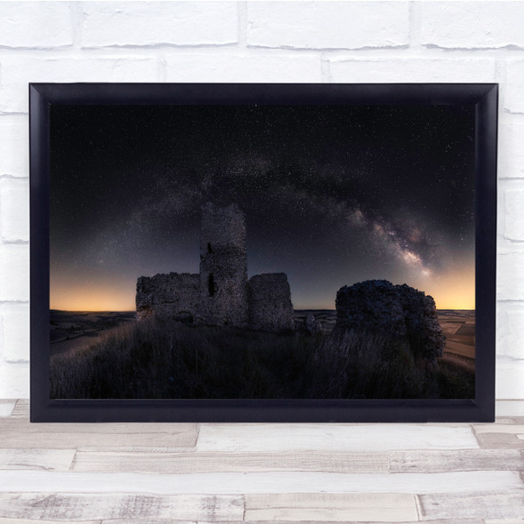 Spain Castle Ruin Milkyway Stars Night Dark View Wall Art Print