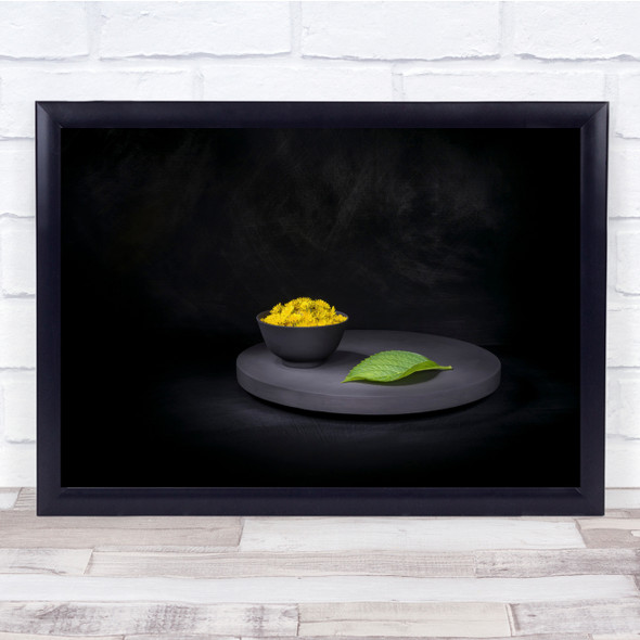 Still-life Dark Nature Yellow Flowers Green Leaf Wall Art Print