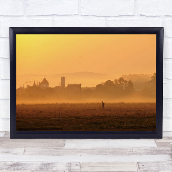 Sunset Fog Person Lonely Alone Landscape Romania Wall Art Print