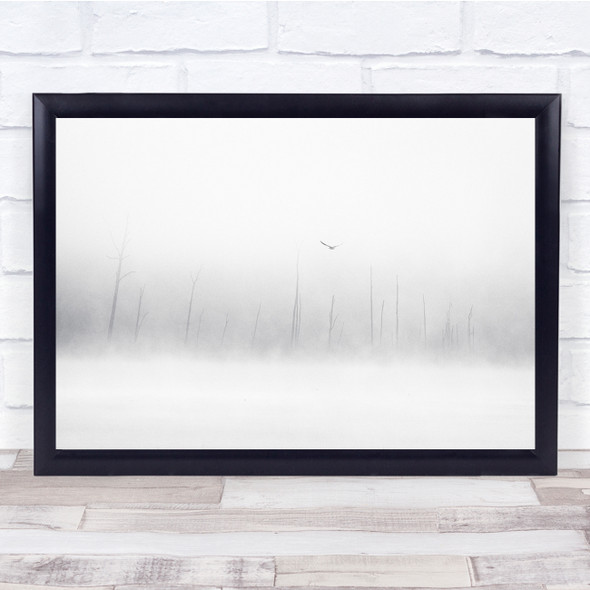 Bright White Black & White Bird Alone landscape Wall Art Print