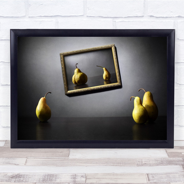 Humour Pears Colours Fruits Yellow Frame Canvas Wall Art Print