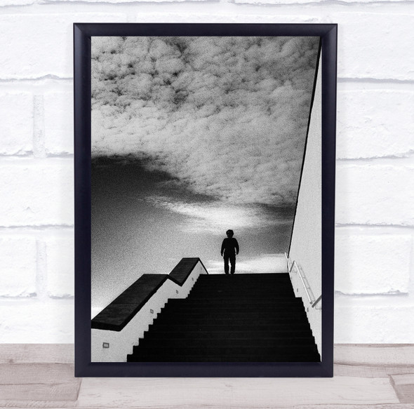 Hyperventilation person up top of stairs clouds Wall Art Print