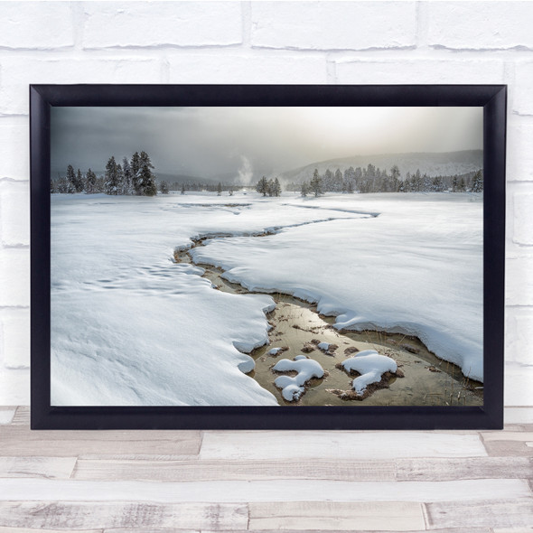 Landscape Winter Yellowstone Snow Sunset Geyser Wall Art Print