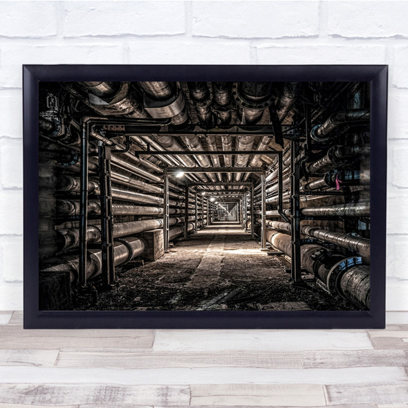 Pipes Night Vanishing Point Tunnel Architecture Wall Art Print