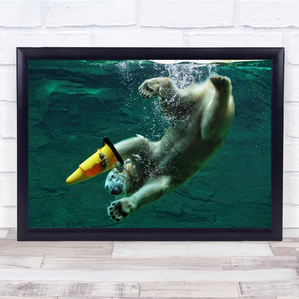 Polar Bear Underwater Water Traffic Cone Diving Wall Art Print