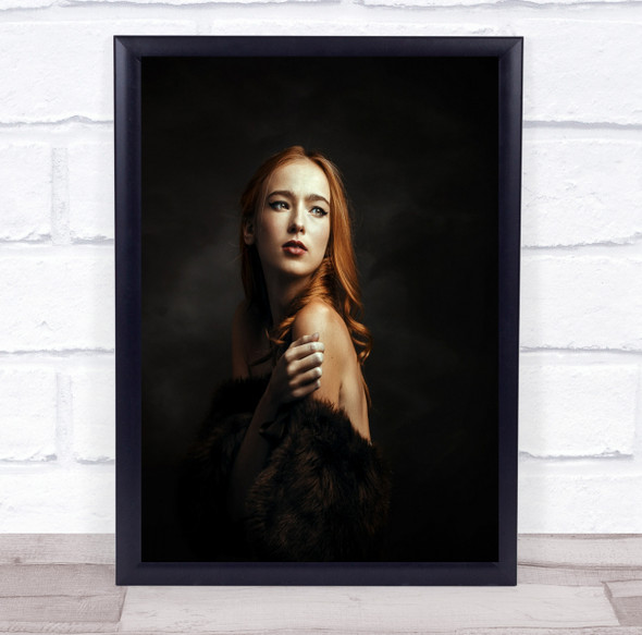 Portrait Studio Model Red Hair Woman Person Fur Wall Art Print