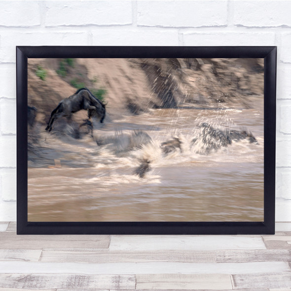 Wildlife Nature Animals wildebeest Blurry Water Wall Art Print