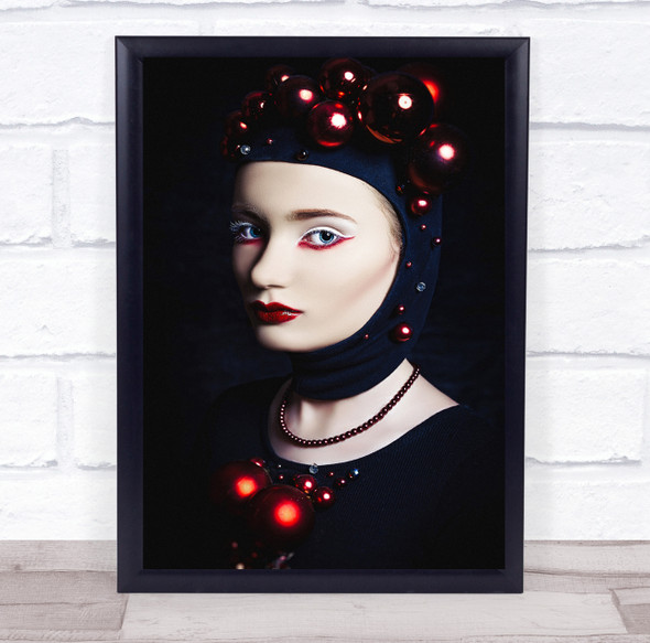 Christmas Fashion red baubles woman head cover Wall Art Print
