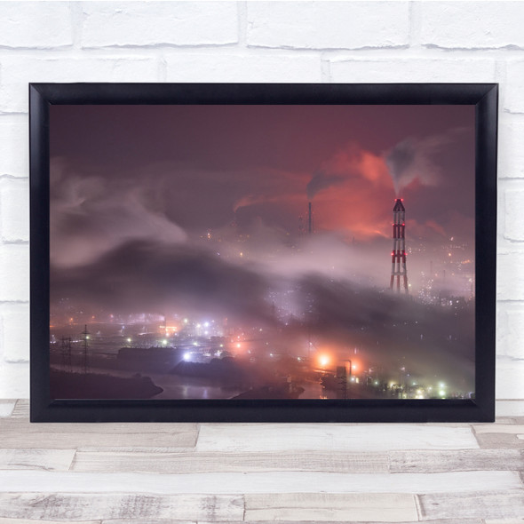 Landscape fog lights cloudy mood tower red sky Wall Art Print