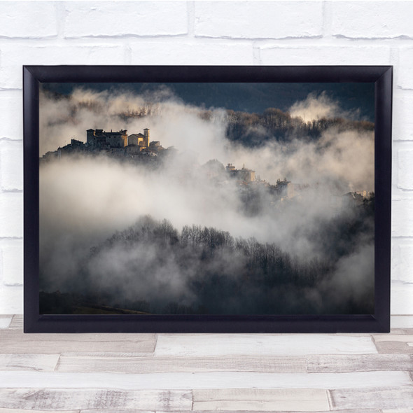 Landscape mist fog mountain castle on the hill Wall Art Print