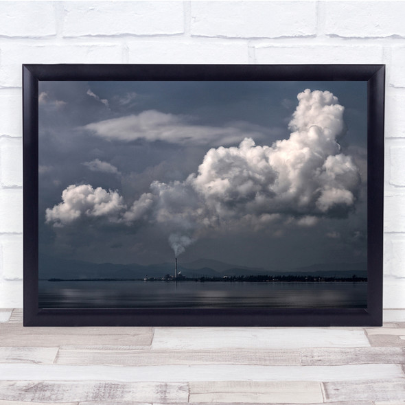 landscape sea view power plant smoke pollution Wall Art Print