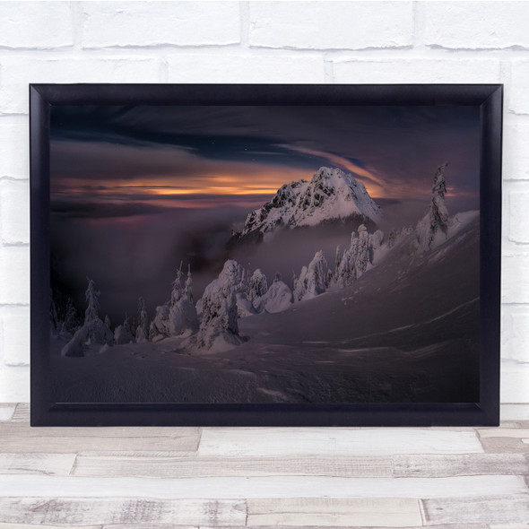 Slovakia Night Fog Winter Mood Snow Stars Tree Wall Art Print