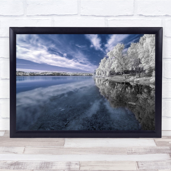 White Landscape Lake Trees Seascape Reflection Wall Art Print