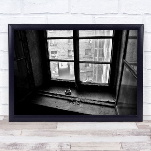 Window view cigarette ash tray black and white Wall Art Print