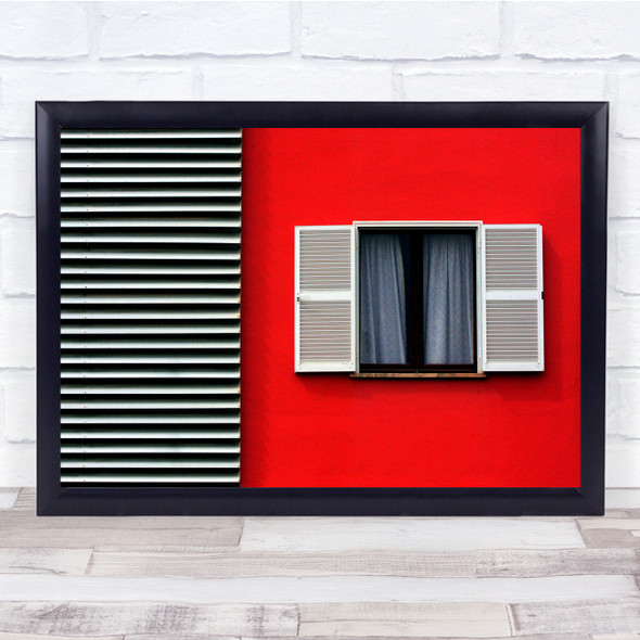 Architecture Red Wall Window Curtains stripes Wall Art Print