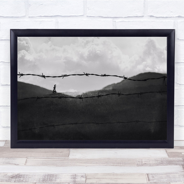 black and white barbed wire mountain climbing Wall Art Print