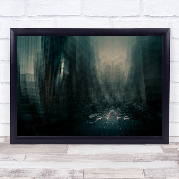 Double Exposure Multiple Cityscape Urban Dark Wall Art Print