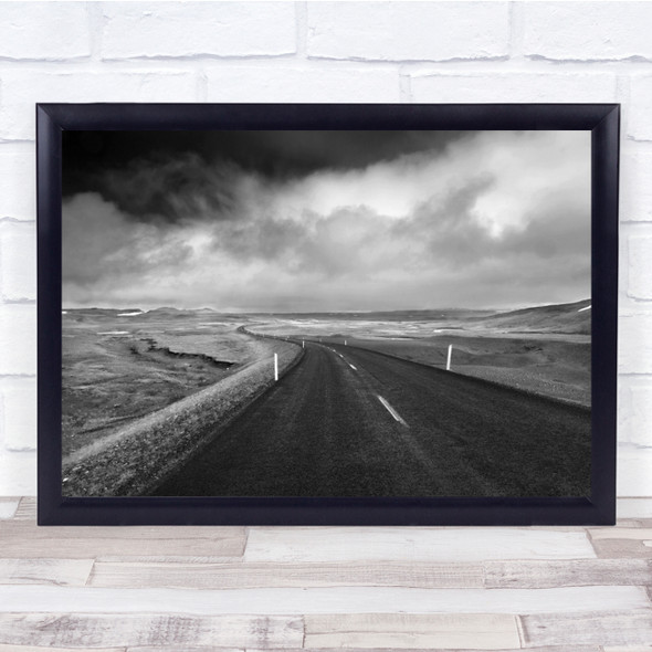 Iceland Road Way Landscape Black White Clouds Wall Art Print