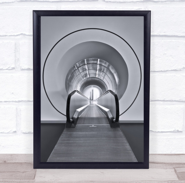 Into The Unknown circular escalator downwards Wall Art Print