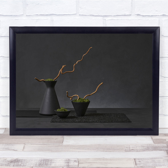 Minimalist Japan Still life Moss Vases Branch Wall Art Print