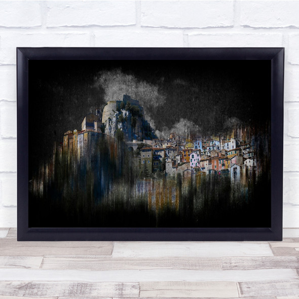 Painterly Village Old Town City Urban Streaks Wall Art Print