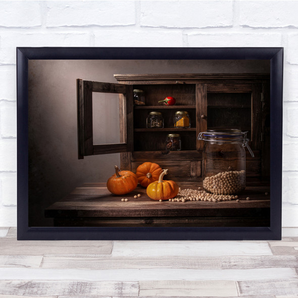 Pumpkins Spices Peas Jar Bottle Cabinet Still Wall Art Print