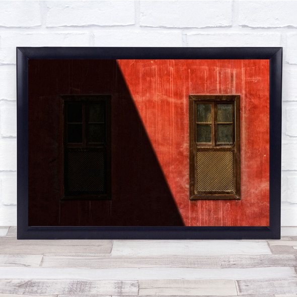 Red Facade Wall Windows Shadow Light Abstract Wall Art Print