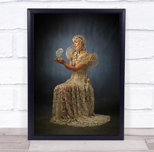 The Owl Whisperer woman white dress head wear Wall Art Print