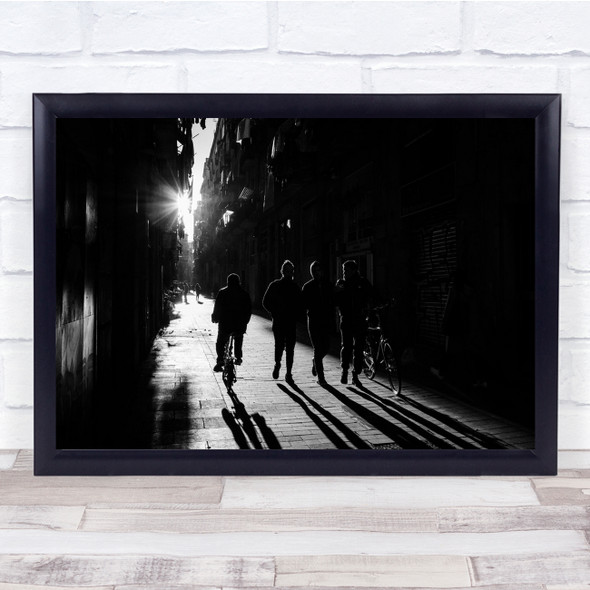 Barcelona Black White Walking Street Friends Wall Art Print