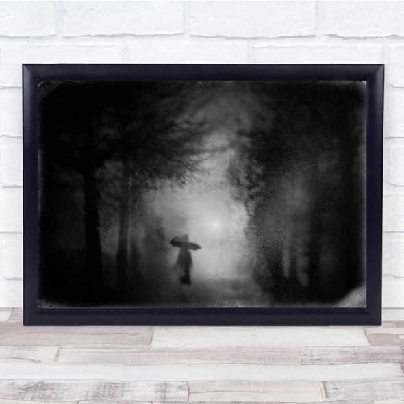 Black and white Fog Street Night Woman Alone Wall Art Print