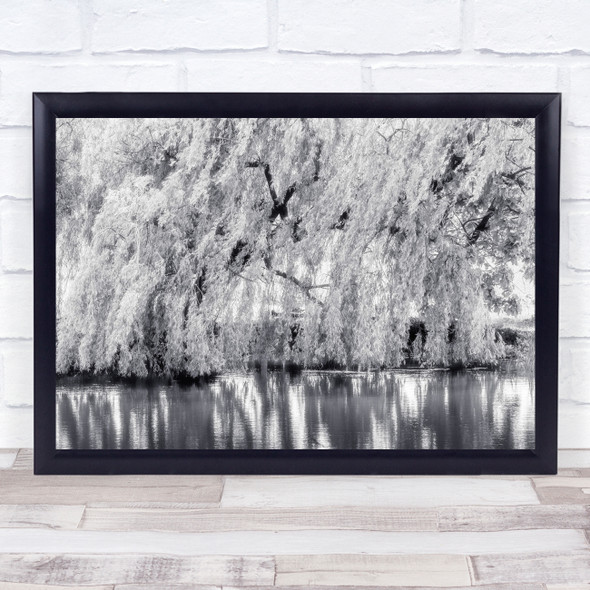 Breeze trees lake reflection black and white Wall Art Print