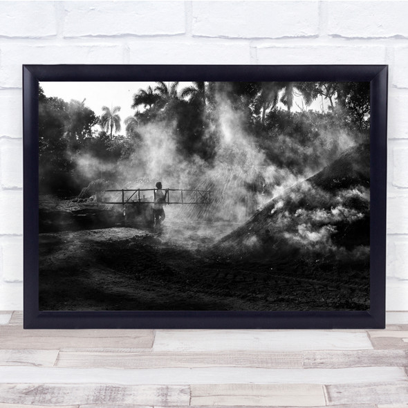 Charcoal Production Worker Smoke Black White Wall Art Print